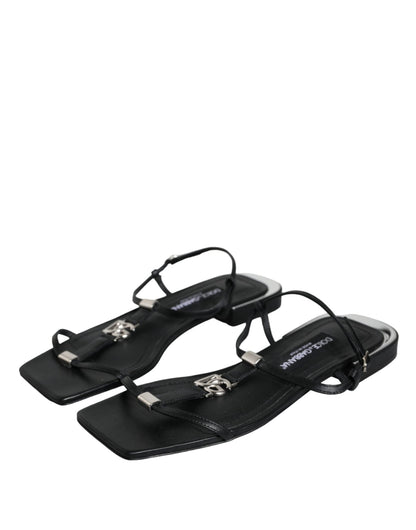 Dolce & Gabbana Black Leather Logo Ankle Strap Keira Sandals Shoes - SMARTMARTNZ