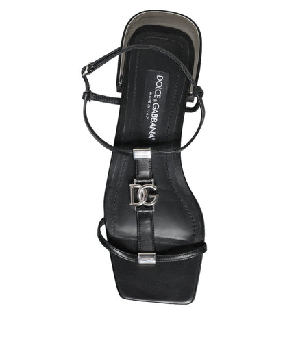 Dolce & Gabbana Black Leather Logo Ankle Strap Keira Sandals Shoes - SMARTMARTNZ