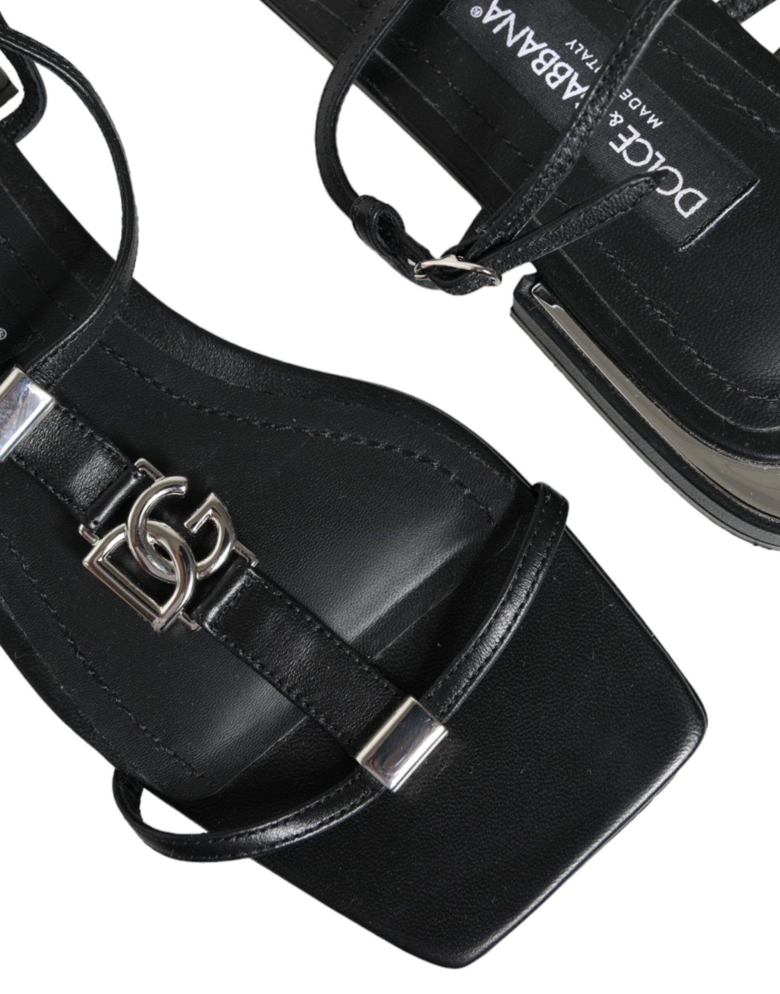 Dolce & Gabbana Black Leather Logo Ankle Strap Keira Sandals Shoes - SMARTMARTNZ