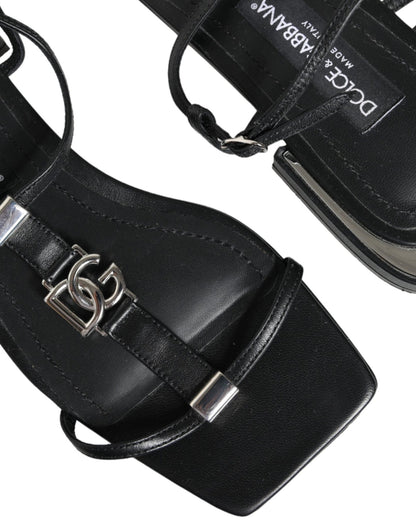 Dolce & Gabbana Black Leather Logo Ankle Strap Keira Sandals Shoes - SMARTMARTNZ