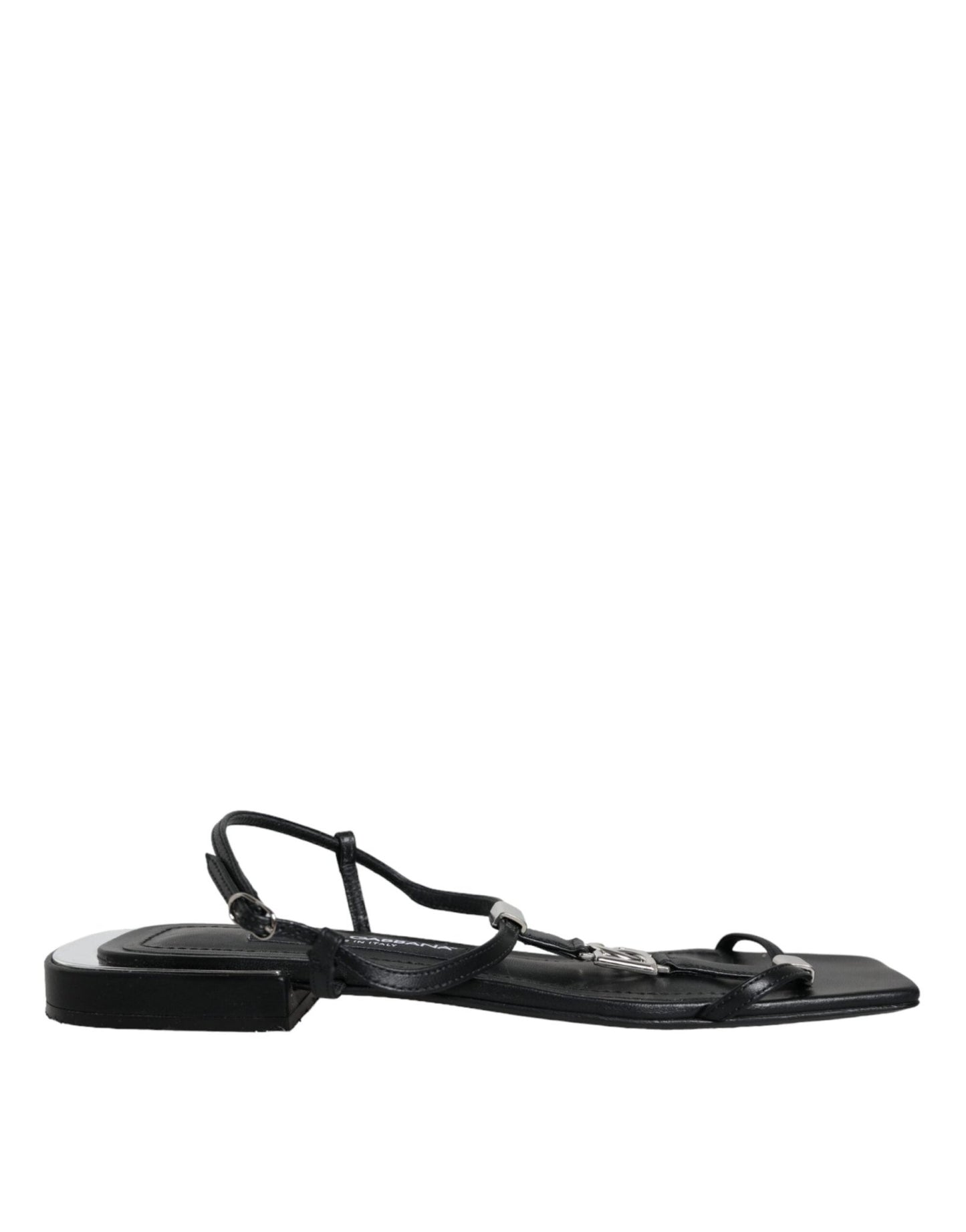 Dolce & Gabbana Black Leather Logo Ankle Strap Keira Sandals Shoes - SMARTMARTNZ