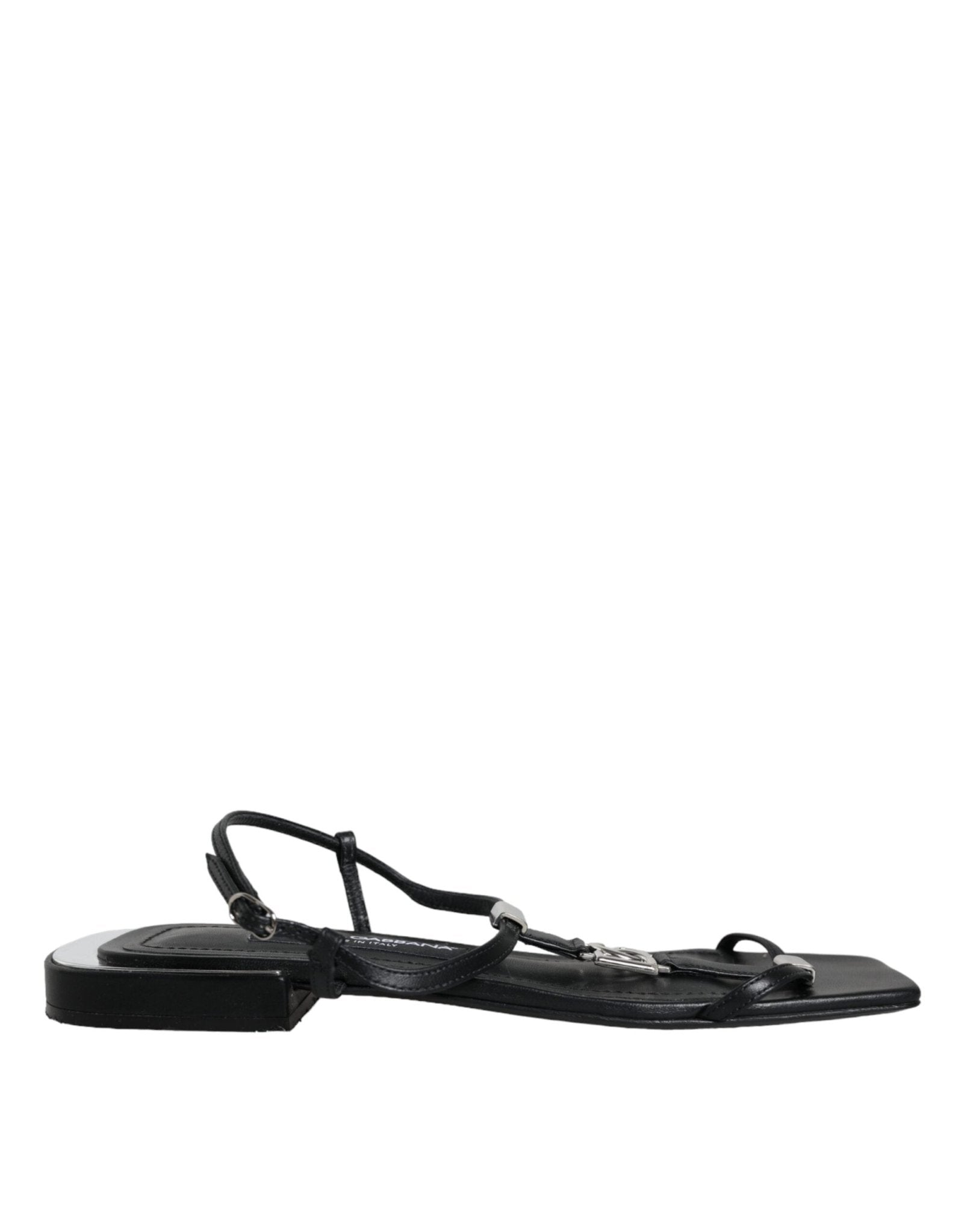 Dolce & Gabbana Black Leather Logo Ankle Strap Keira Sandals Shoes - SMARTMARTNZ