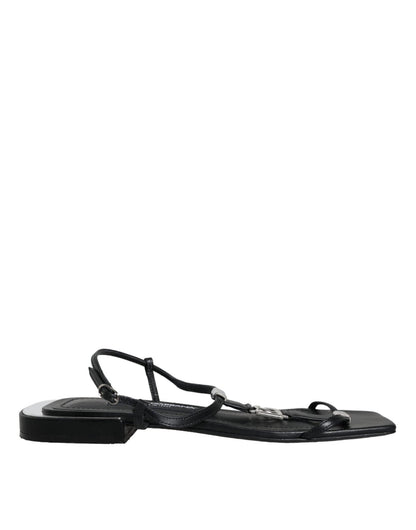Dolce & Gabbana Black Leather Logo Ankle Strap Keira Sandals Shoes - SMARTMARTNZ