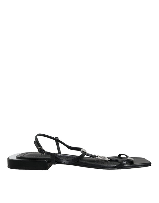 Dolce & Gabbana Black Leather Logo Ankle Strap Keira Sandals Shoes - SMARTMARTNZ