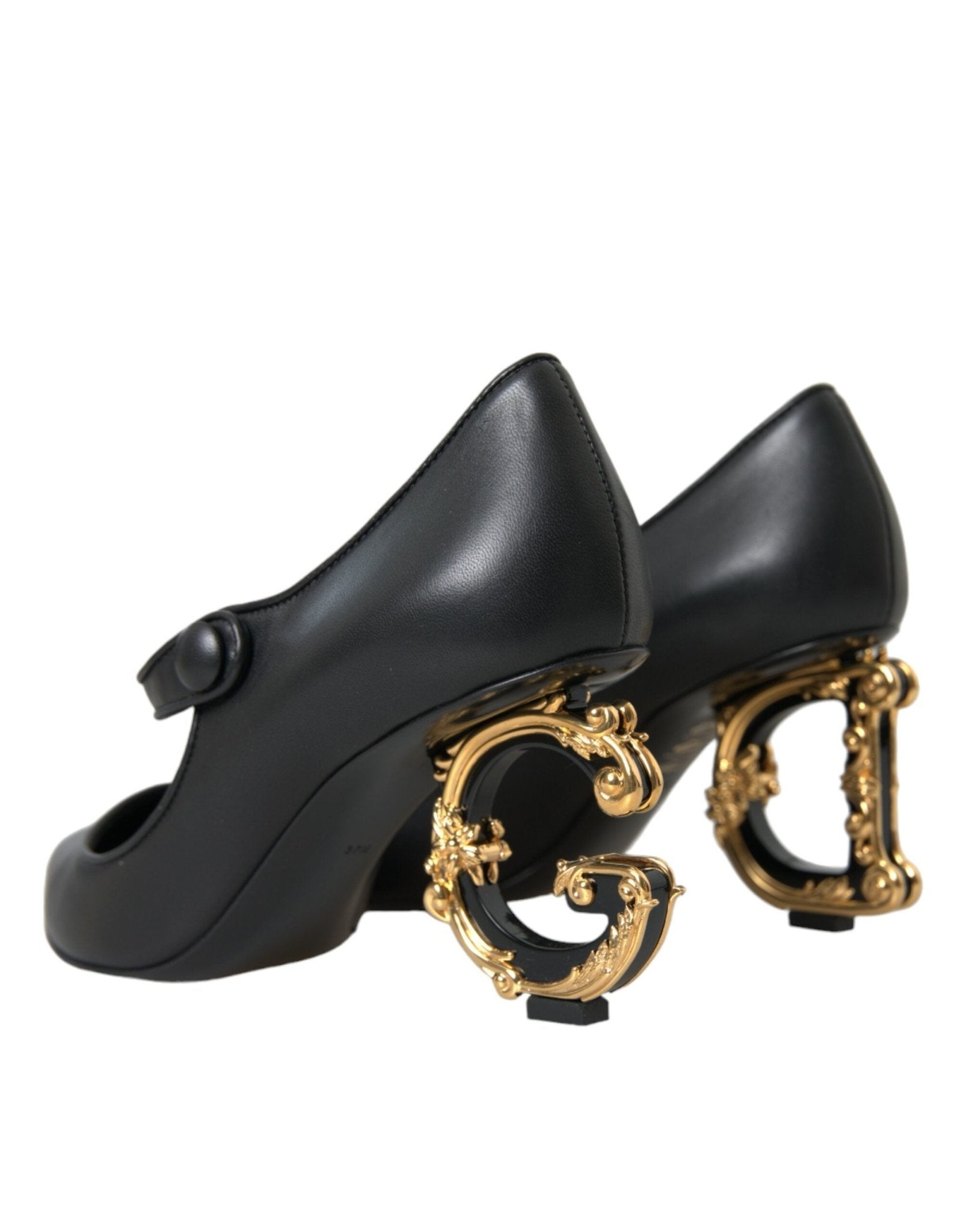 Dolce & Gabbana Black Leather Logo Heels Mary Janes Pumps Shoes - SMARTMARTNZ