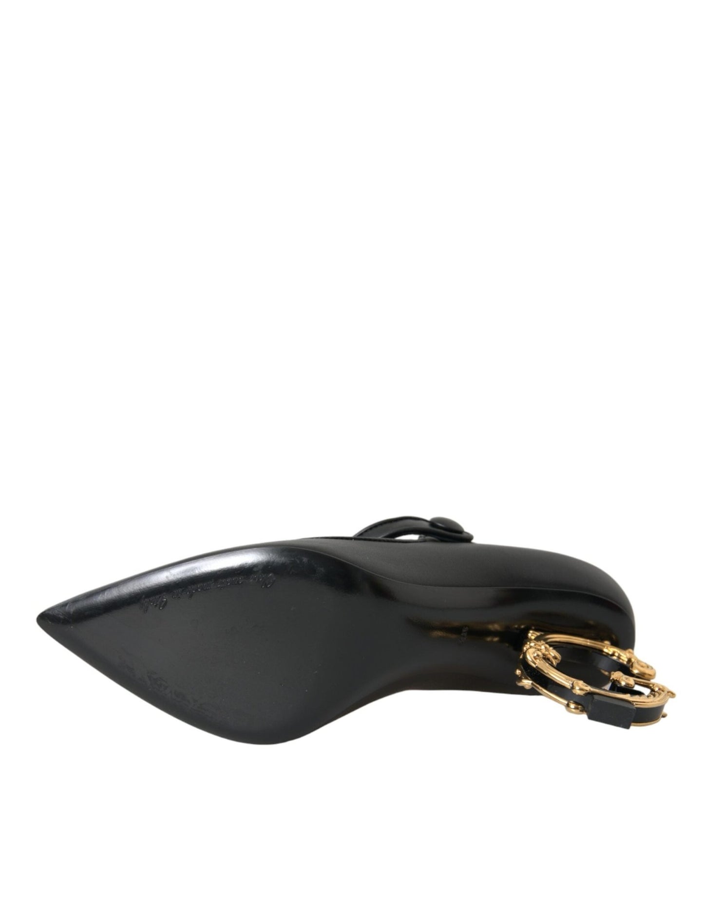 Dolce & Gabbana Black Leather Logo Heels Mary Janes Pumps Shoes - SMARTMARTNZ