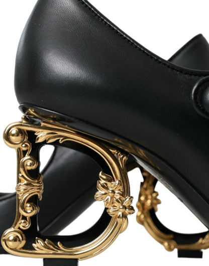 Dolce & Gabbana Black Leather Logo Heels Mary Janes Pumps Shoes - SMARTMARTNZ
