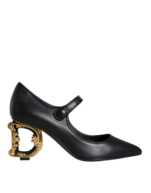 Dolce & Gabbana Black Leather Logo Heels Mary Janes Pumps Shoes - SMARTMARTNZ