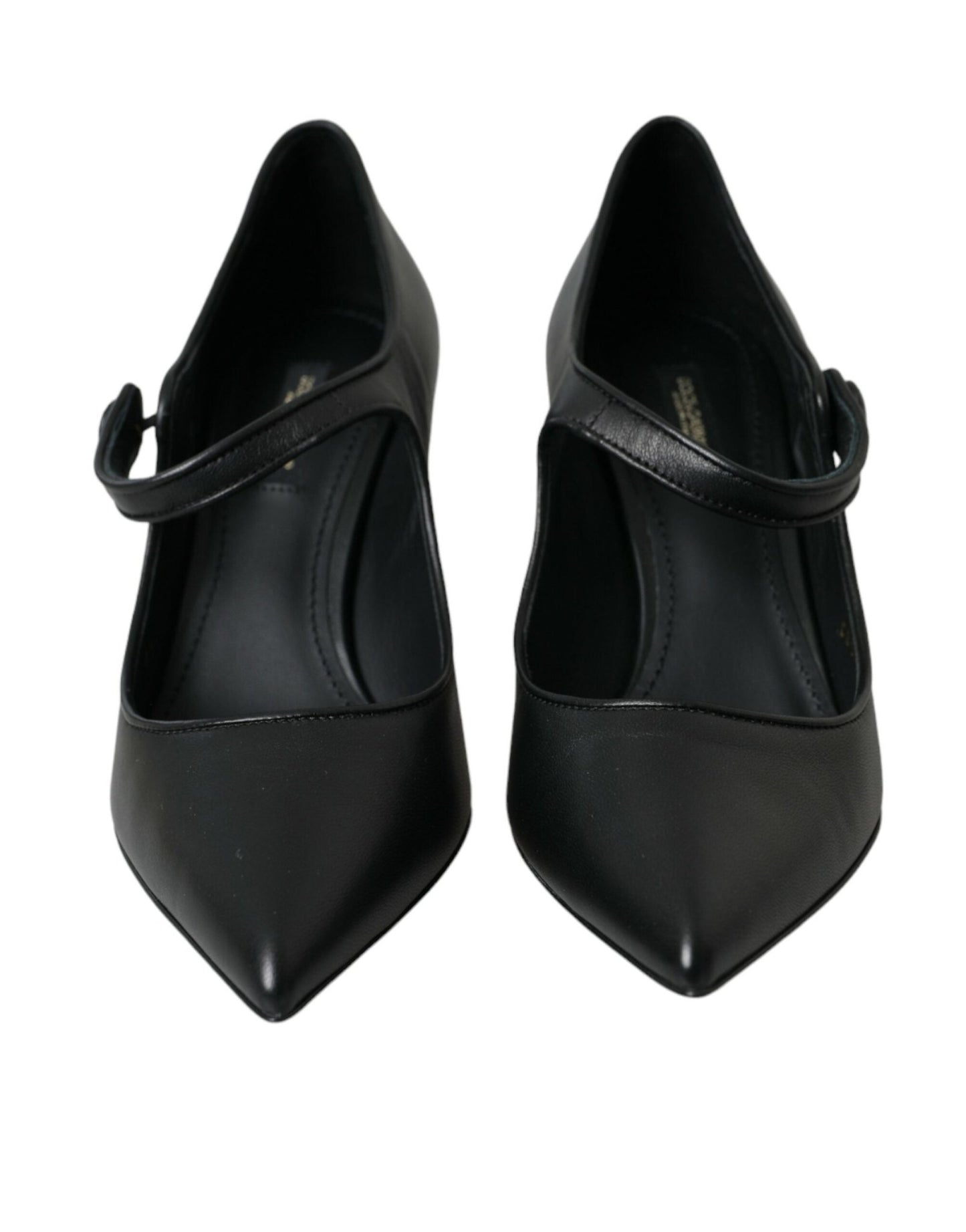 Dolce & Gabbana Black Leather Logo Heels Mary Janes Pumps Shoes - SMARTMARTNZ