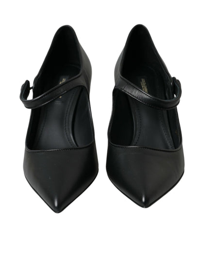 Dolce & Gabbana Black Leather Logo Heels Mary Janes Pumps Shoes - SMARTMARTNZ