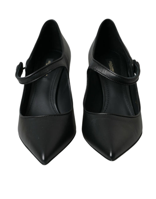 Dolce & Gabbana Black Leather Logo Heels Mary Janes Pumps Shoes - SMARTMARTNZ