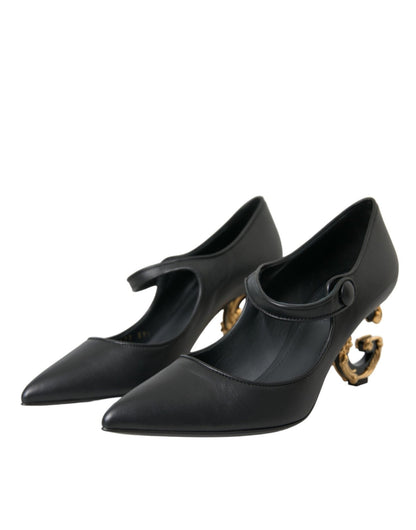 Dolce & Gabbana Black Leather Logo Heels Mary Janes Pumps Shoes - SMARTMARTNZ