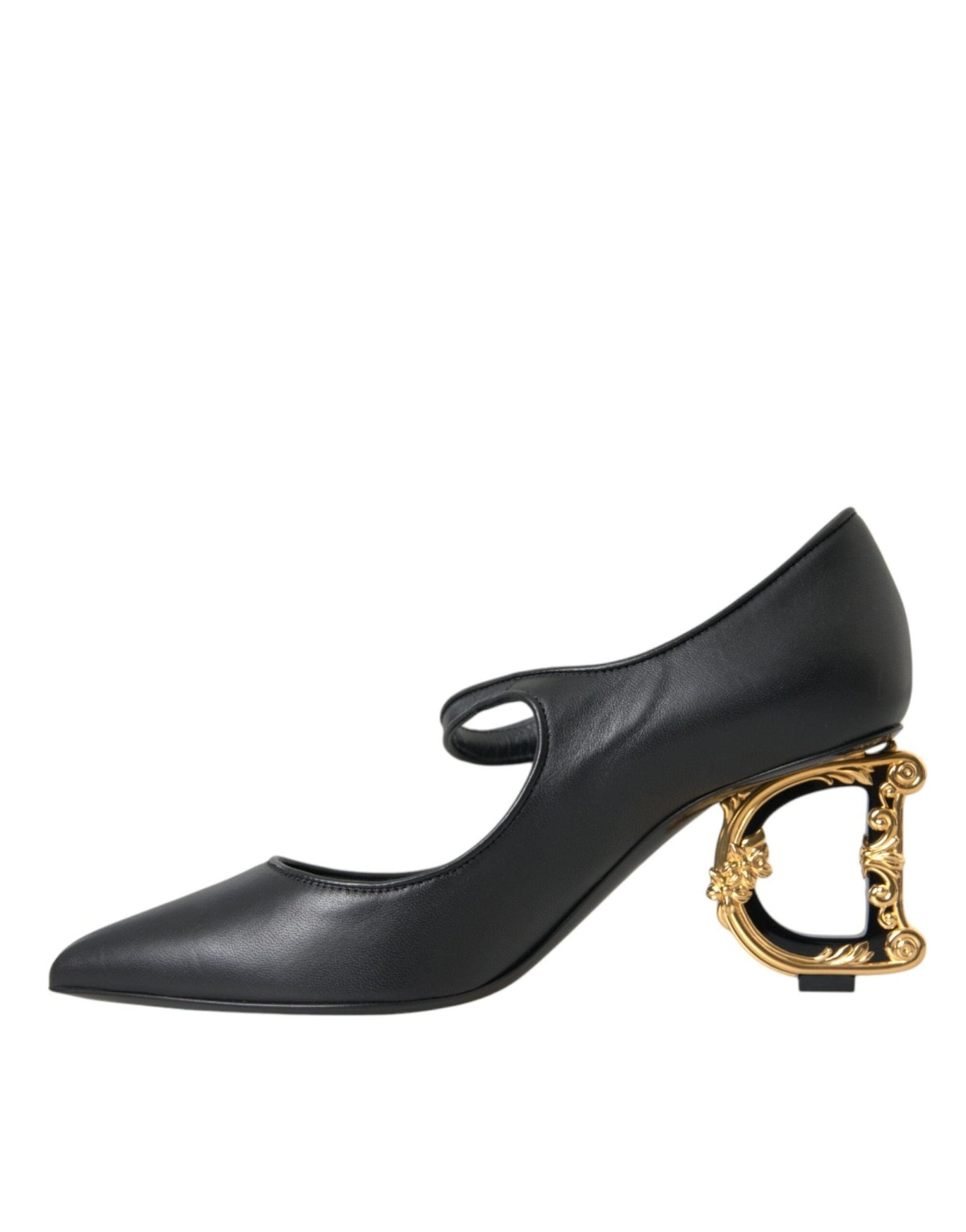 Dolce & Gabbana Black Leather Logo Heels Mary Janes Pumps Shoes - SMARTMARTNZ