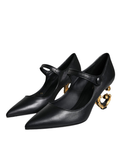 Dolce & Gabbana Black Leather Logo Heels Mary Janes Pumps Shoes - SMARTMARTNZ