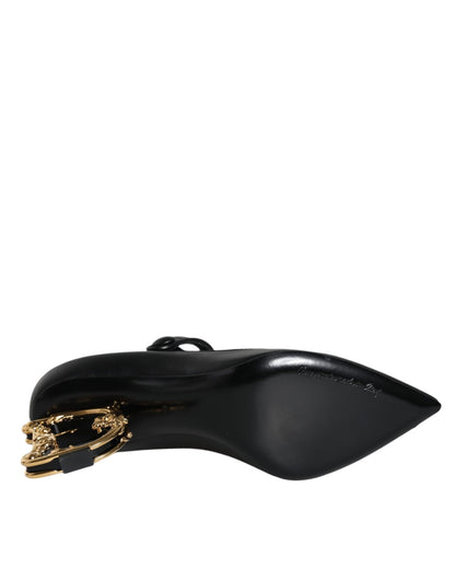 Dolce & Gabbana Black Leather Logo Heels Mary Janes Pumps Shoes - SMARTMARTNZ