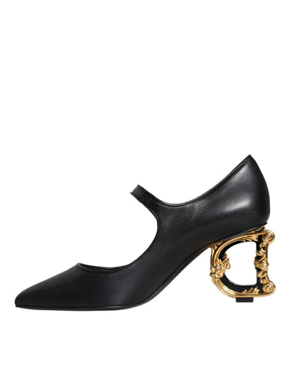 Dolce & Gabbana Black Leather Logo Heels Mary Janes Pumps Shoes - SMARTMARTNZ