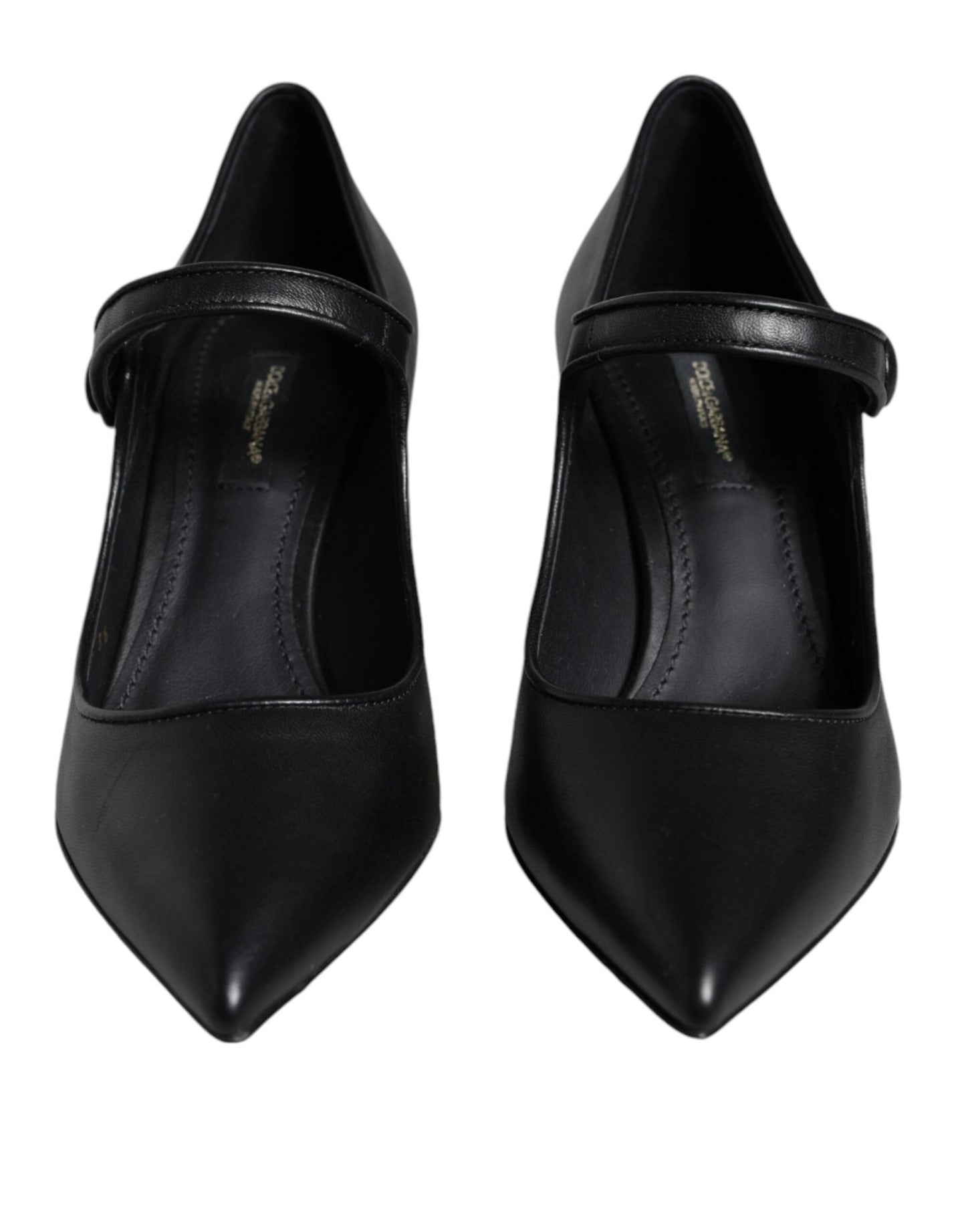 Dolce & Gabbana Black Leather Logo Heels Mary Janes Pumps Shoes - SMARTMARTNZ