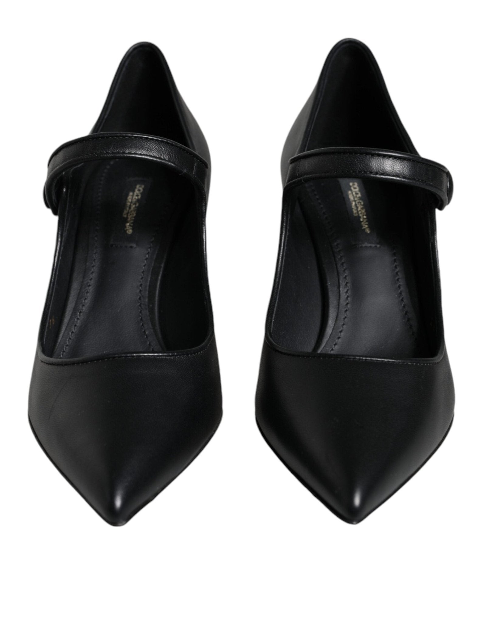 Dolce & Gabbana Black Leather Logo Heels Mary Janes Pumps Shoes - SMARTMARTNZ