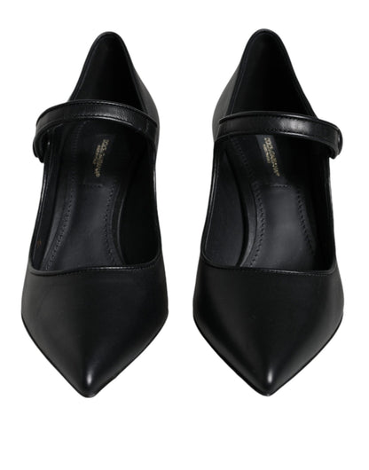 Dolce & Gabbana Black Leather Logo Heels Mary Janes Pumps Shoes - SMARTMARTNZ
