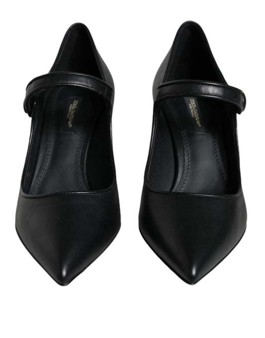 Dolce & Gabbana Black Leather Logo Heels Mary Janes Pumps Shoes - SMARTMARTNZ