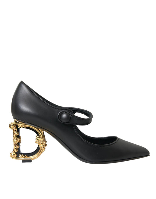 Dolce & Gabbana Black Leather Logo Heels Mary Janes Pumps Shoes - SMARTMARTNZ