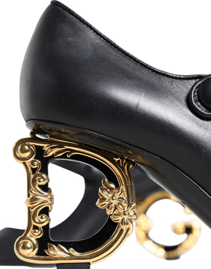 Dolce & Gabbana Black Leather Logo Heels Mary Janes Pumps Shoes - SMARTMARTNZ