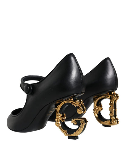 Dolce & Gabbana Black Leather Logo Heels Mary Janes Pumps Shoes - SMARTMARTNZ