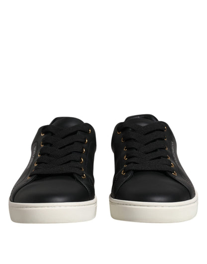 Dolce & Gabbana Black Leather Logo London Sneaker Shoes - SMARTMARTNZ