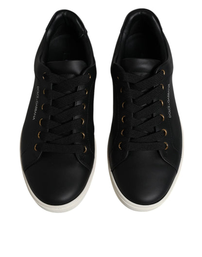 Dolce & Gabbana Black Leather Logo London Sneaker Shoes - SMARTMARTNZ