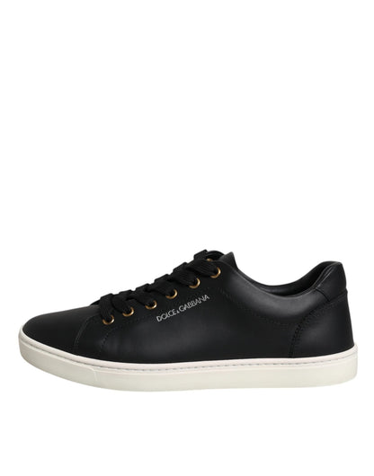 Dolce & Gabbana Black Leather Logo London Sneaker Shoes - SMARTMARTNZ