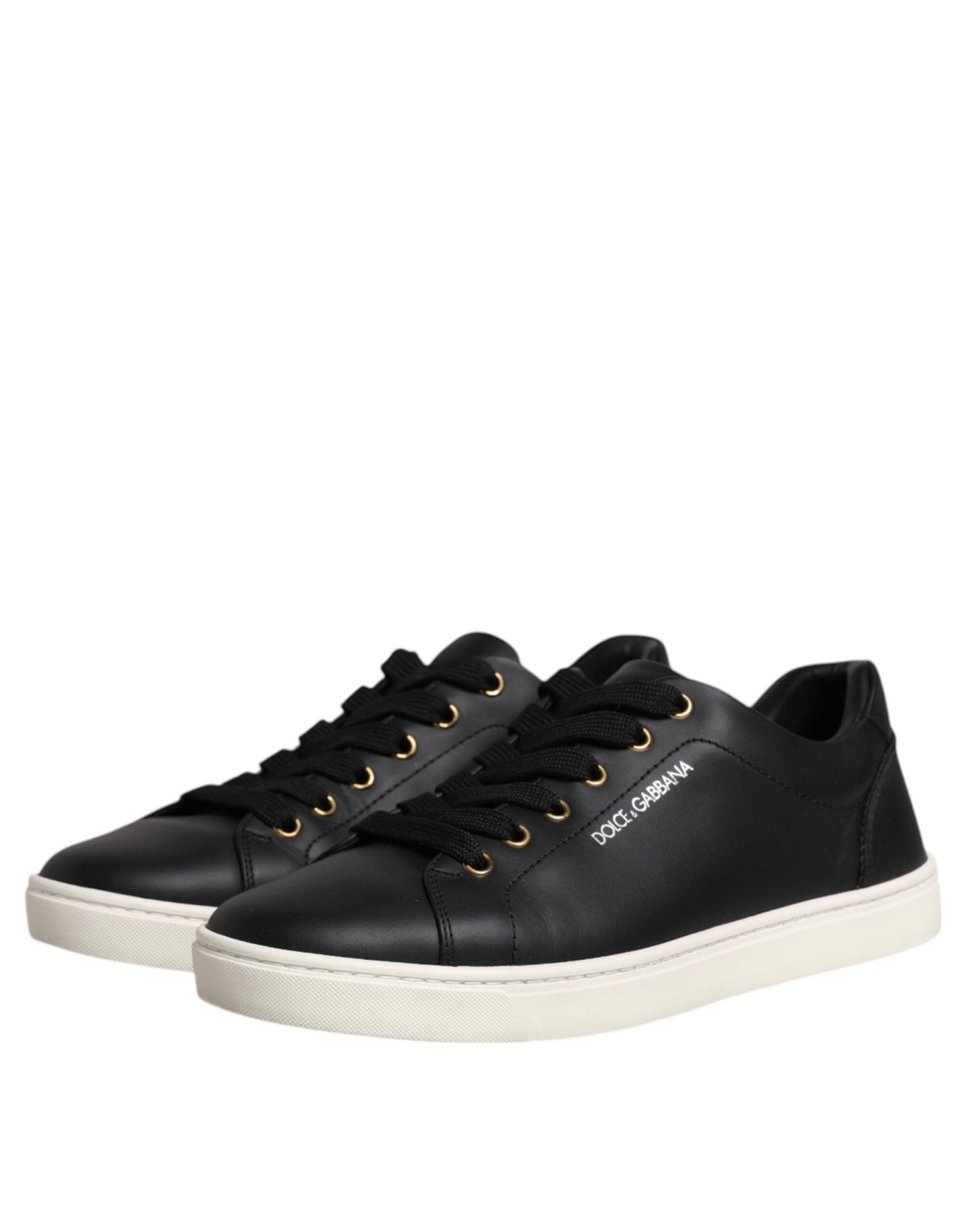 Dolce & Gabbana Black Leather Logo London Sneaker Shoes - SMARTMARTNZ