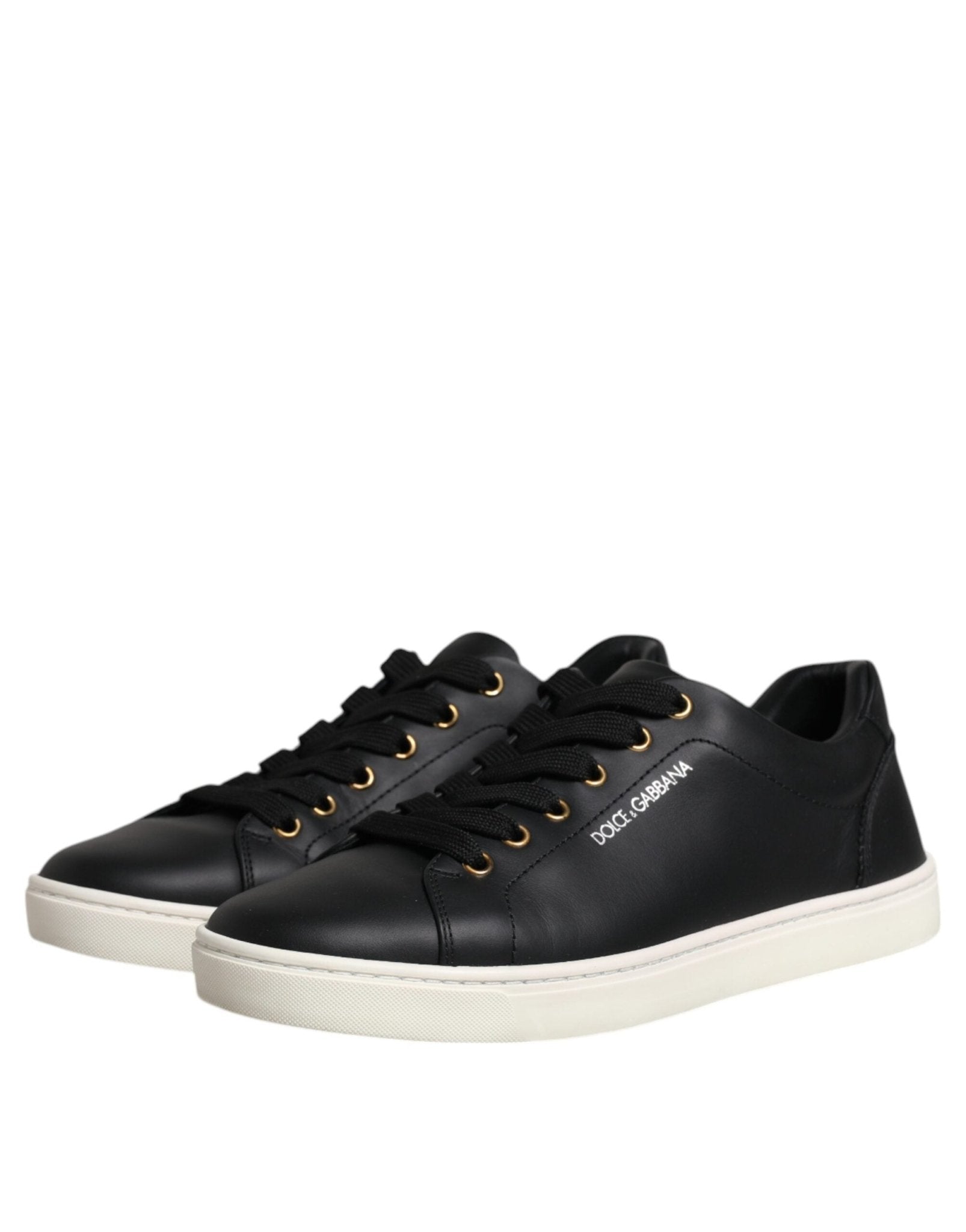 Dolce & Gabbana Black Leather Logo London Sneaker Shoes - SMARTMARTNZ
