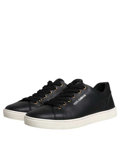Dolce & Gabbana Black Leather Logo London Sneaker Shoes - SMARTMARTNZ