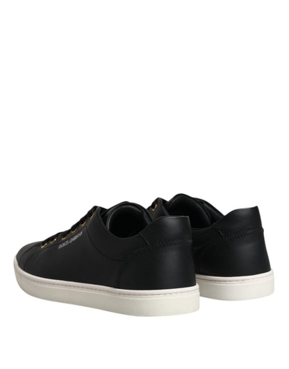 Dolce & Gabbana Black Leather Logo London Sneaker Shoes - SMARTMARTNZ
