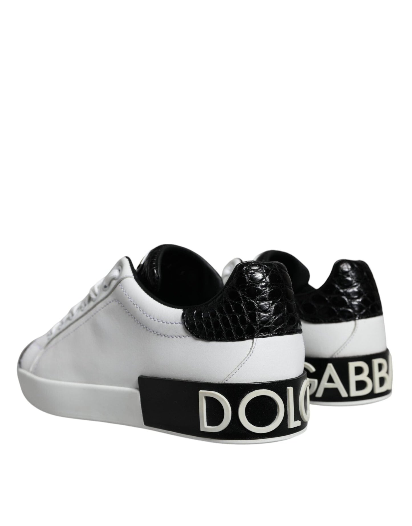 Dolce & Gabbana Black Leather Logo Portofino Sneaker Shoes - SMARTMARTNZ