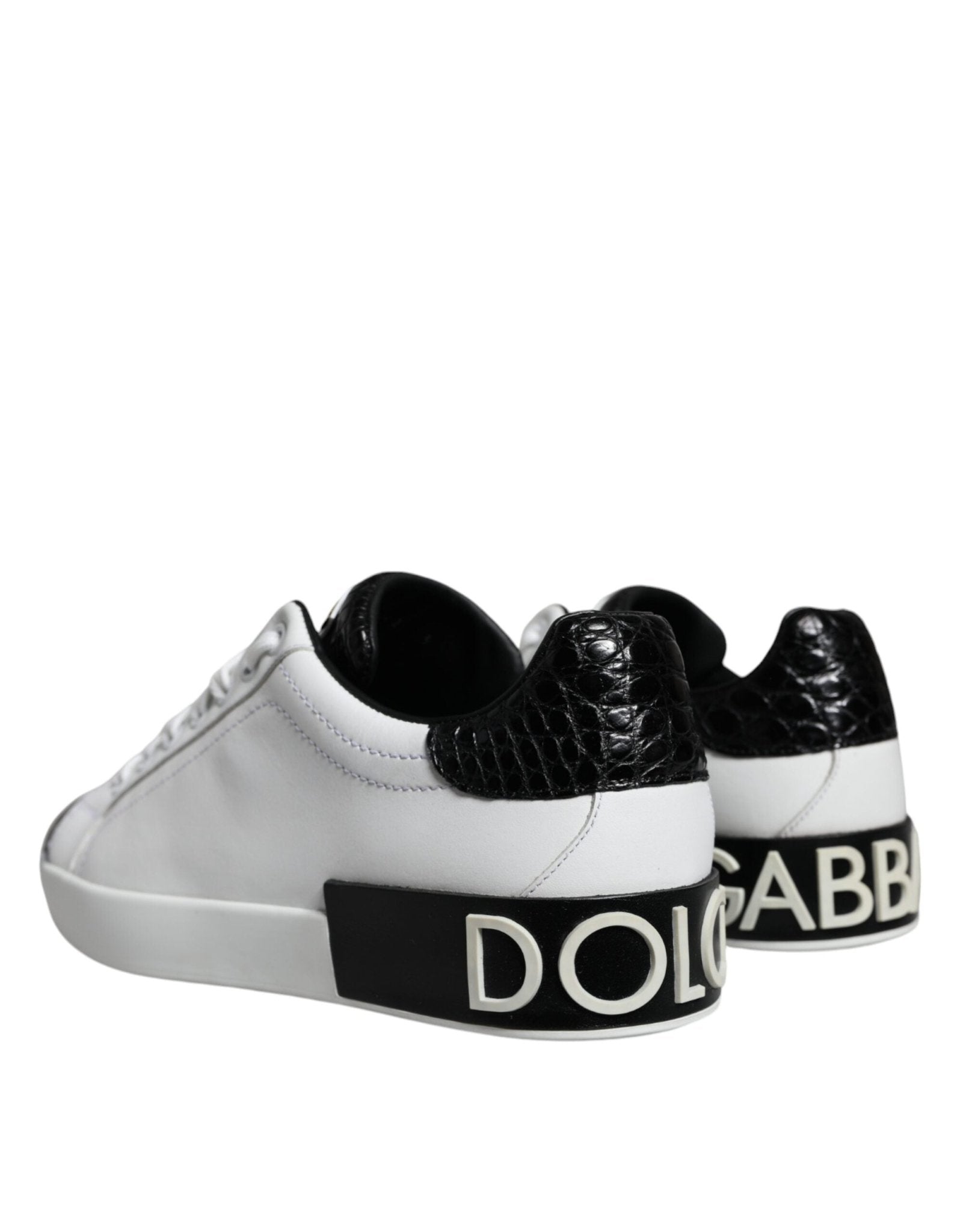 Dolce & Gabbana Black Leather Logo Portofino Sneaker Shoes - SMARTMARTNZ