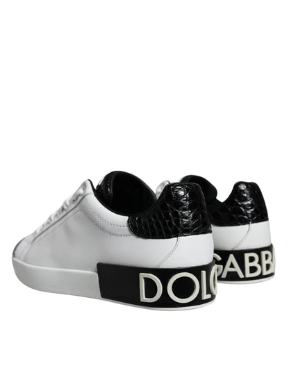 Dolce & Gabbana Black Leather Logo Portofino Sneaker Shoes - SMARTMARTNZ