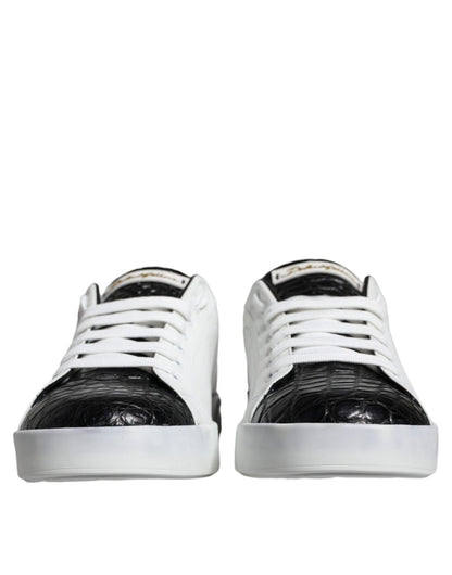 Dolce & Gabbana Black Leather Logo Portofino Sneaker Shoes - SMARTMARTNZ