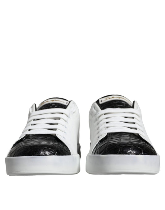Dolce & Gabbana Black Leather Logo Portofino Sneaker Shoes - SMARTMARTNZ