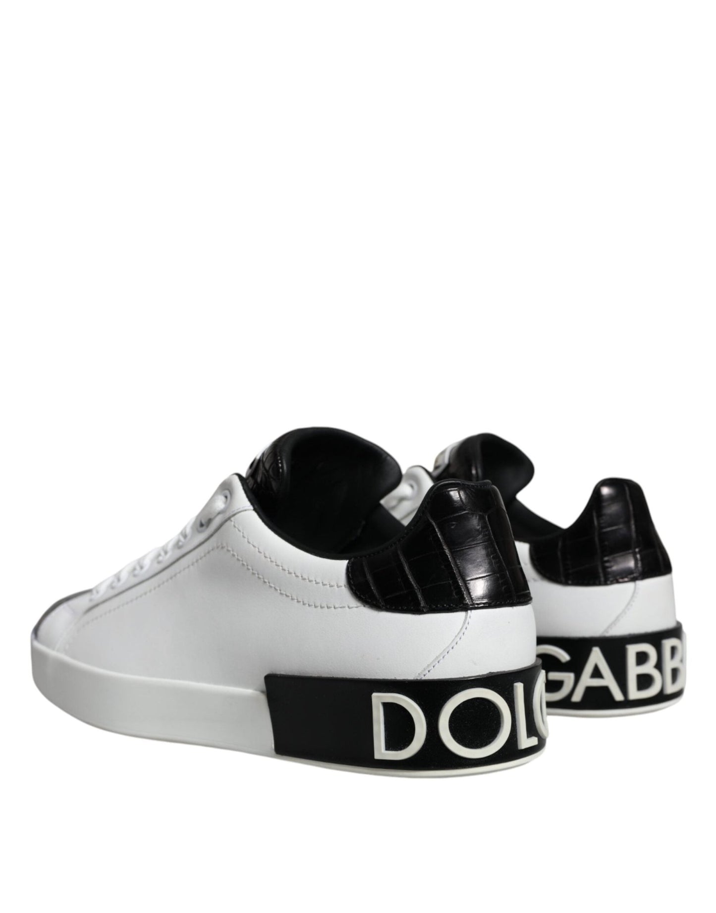Dolce & Gabbana Black Leather Logo Portofino Sneaker Shoes - SMARTMARTNZ