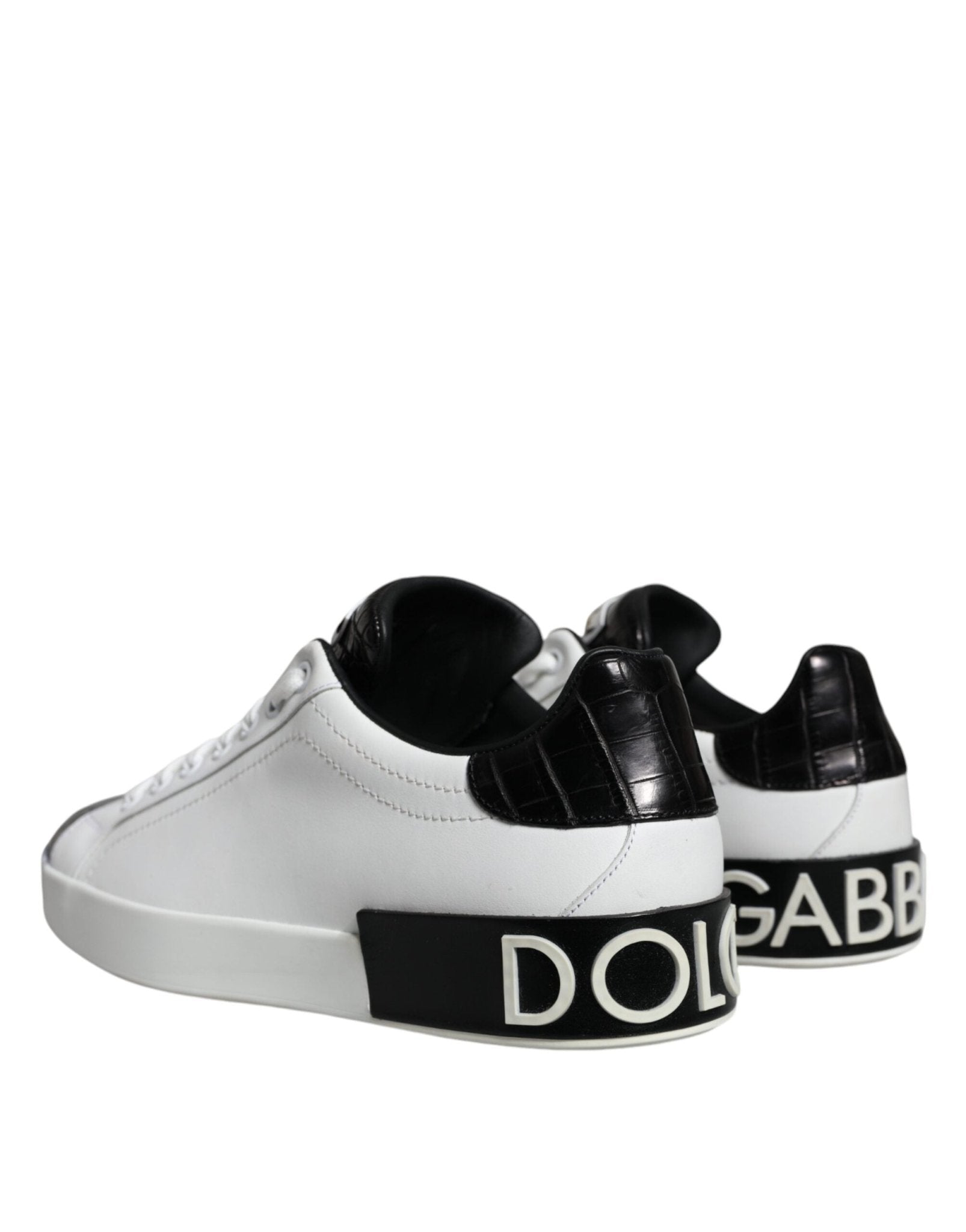 Dolce & Gabbana Black Leather Logo Portofino Sneaker Shoes - SMARTMARTNZ