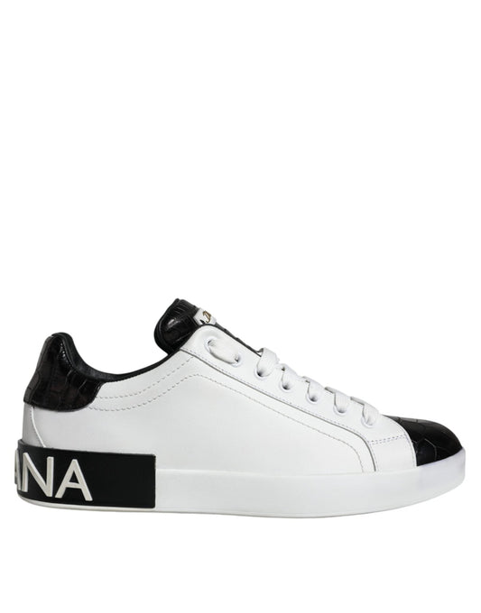 Dolce & Gabbana Black Leather Logo Portofino Sneaker Shoes - SMARTMARTNZ