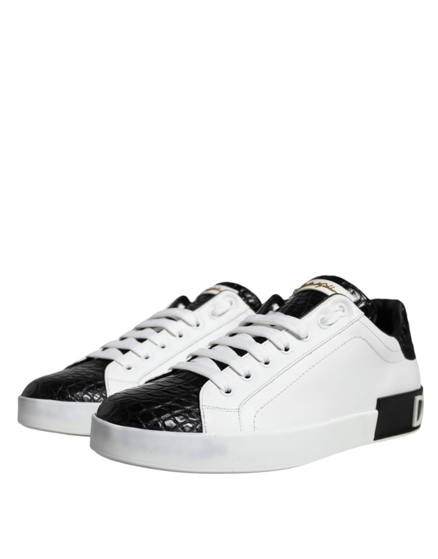 Dolce & Gabbana Black Leather Logo Portofino Sneaker Shoes - SMARTMARTNZ