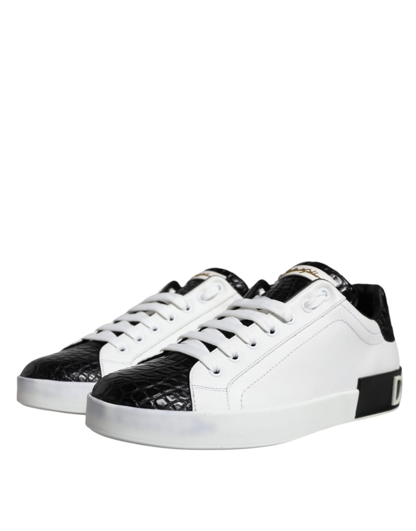 Dolce & Gabbana Black Leather Logo Portofino Sneaker Shoes - SMARTMARTNZ