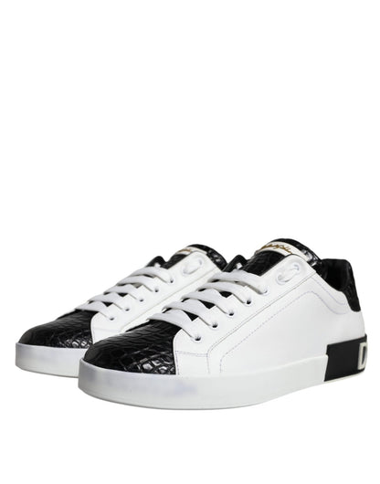 Dolce & Gabbana Black Leather Logo Portofino Sneaker Shoes - SMARTMARTNZ