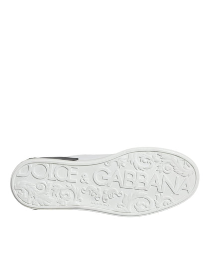 Dolce & Gabbana Black Leather Logo Portofino Sneaker Shoes - SMARTMARTNZ