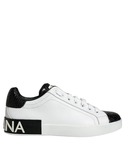 Dolce & Gabbana Black Leather Logo Portofino Sneaker Shoes - SMARTMARTNZ