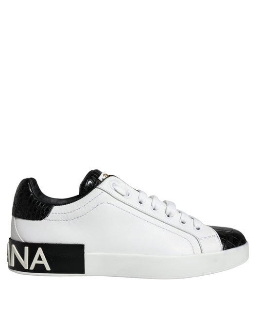 Dolce & Gabbana Black Leather Logo Portofino Sneaker Shoes - SMARTMARTNZ
