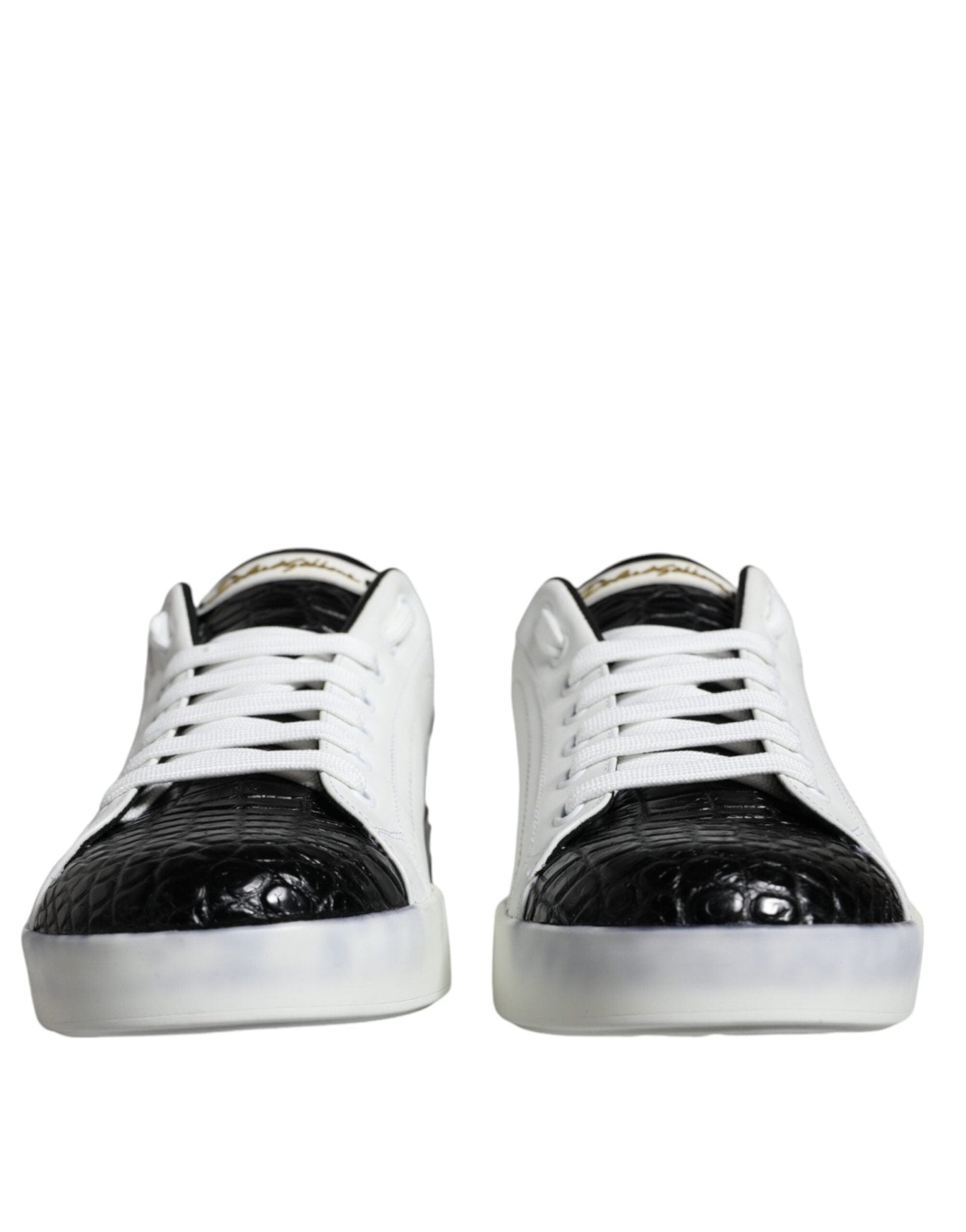 Dolce & Gabbana Black Leather Logo Portofino Sneaker Shoes - SMARTMARTNZ