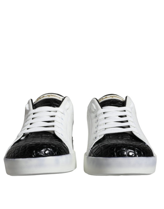 Dolce & Gabbana Black Leather Logo Portofino Sneaker Shoes - SMARTMARTNZ